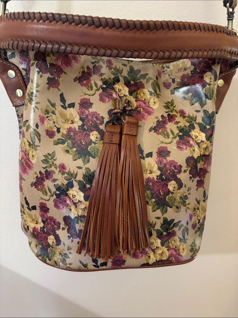 Patricia Nash Floral Tassel Shoulder Bag in Brown and Multi-Color